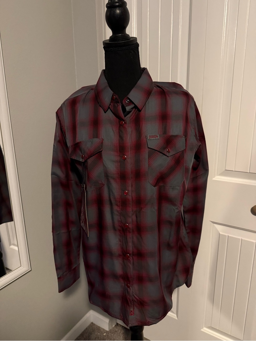 DIXXON Women's Red and Gray Plaid Button-Down Shirt